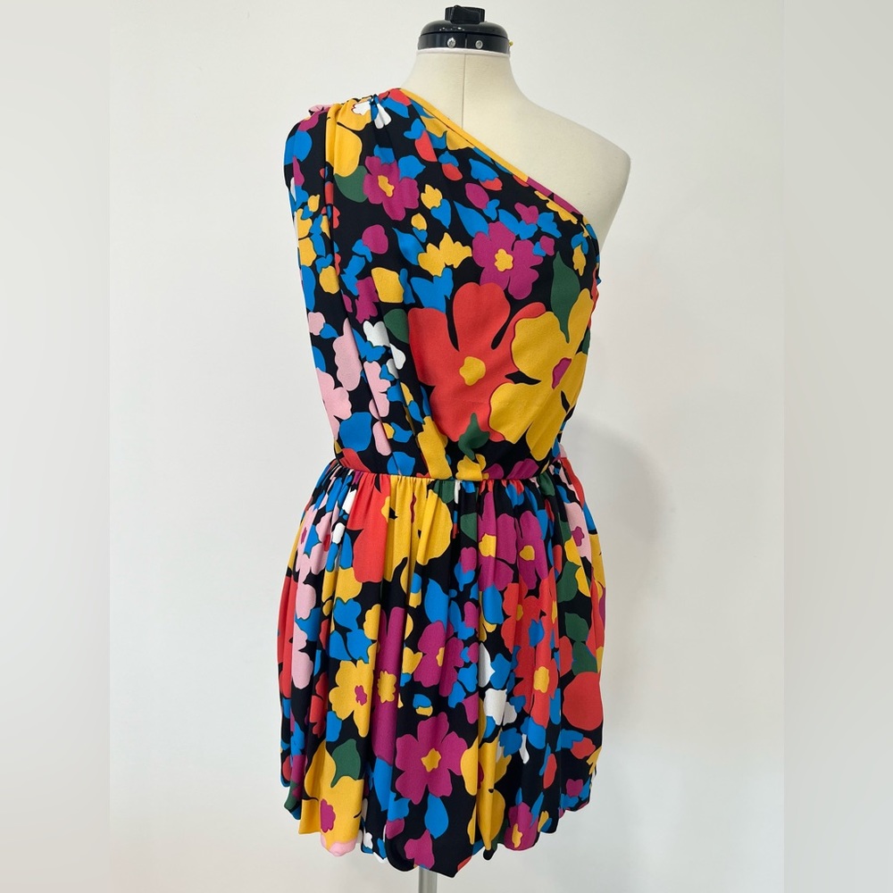 Saint Laurent Floral-print One-shoulder Mini Dress